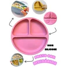 Prato de Silicone Bebê Alimentação Com Divisórias e Ventosa Antiderrapantes