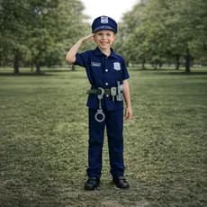 Fantasia Masculina Infantil Policial Manga Curta Luxo