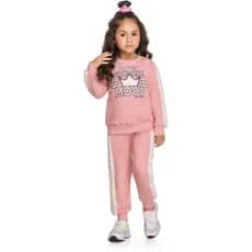 Conjunto de Moletom da Angerô Princess Mood Listra em Pelinhos Flanelado Pinho Menina 27571