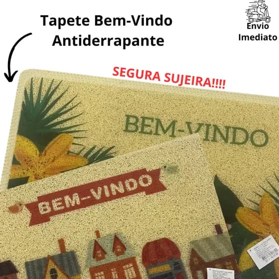 Tapete Bem Vindo Entrada Capacho Antiderrapante 58cmx38 Pvc Para Porta da Casa