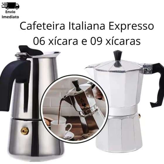 Cafeteira Italiana 6 e 9 xícaras Expresso de Alumínio para Fogão Cozinha
