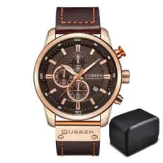 Relógio de Pulso Masculino Curren Chronograph Pulseira de Couro Acabamento Qualidade Conforto