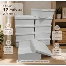 Kit Com 12 Caixas Quadrada 20x20x8 Em MDF Pintado de Branco