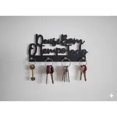 Porta chaves de parede decorativo DEUS E BOM O TEMPO TODO EMm MDF 4MM PRETO Com 4 ganchos