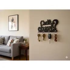 Porta chave de parede decorativo CADÊ A CHAVE? Em MDF 4mm preto 24x14