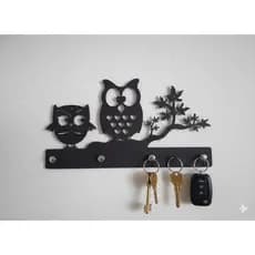 Porta chaves decorativo de parede CORUJA Em MDF 4MM Preto Com 4 Ganchos