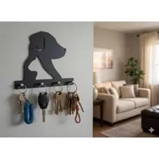 Porta chaves decorativo Cão e Gato em MDF 4MM 4 Ganchos  preto 24x21