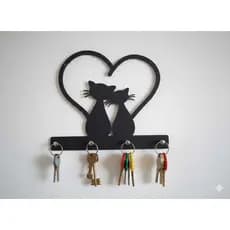 Porta Chaves de parede decorativo CASAL DE GATOS Em MDF 4MM preto com 4 ganchos