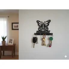Porta chaves de parede decorativo BORBOLETA Em MDF 4MM PRETO Com 4 ganchos