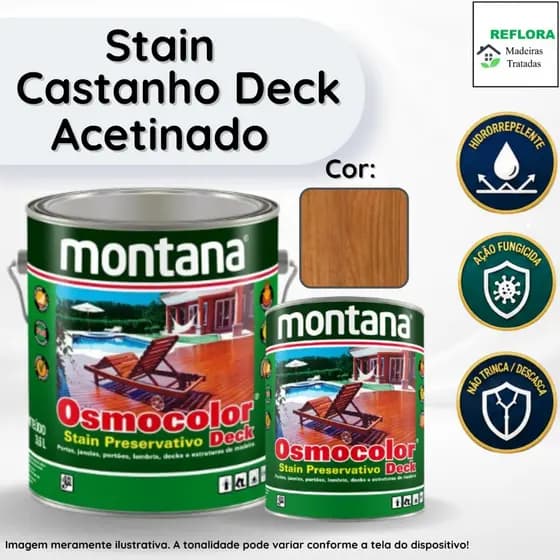 Osmocolor Stain Castanho UV Deck Acetinado 900ml e 3,6L Montana Proteção para Deck de Madeira