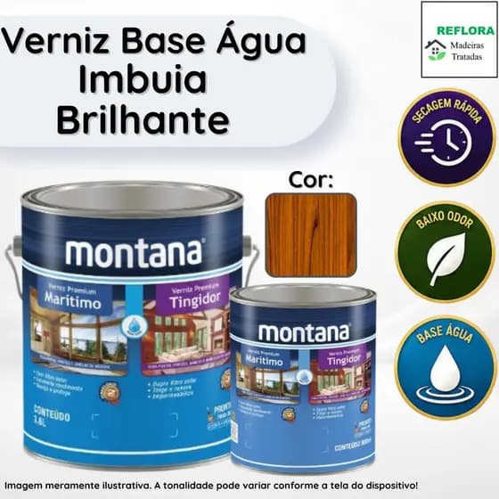 Verniz Premium Base Água Tingidor Imbuia Brilhante 900ml e 3,6L Montana Proteção para Madeiras