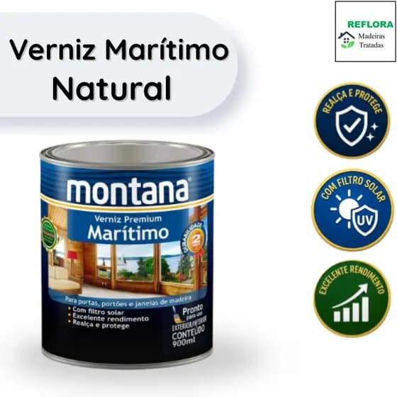 Verniz Marítimo Premium Natural 900ml Montana Verniz para Madeira Brilhante Acetinado ou Fosco