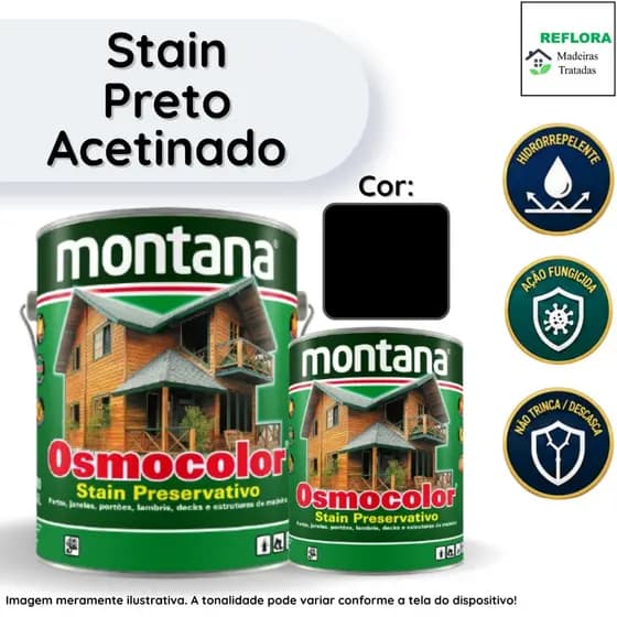 Osmocolor Stain Preto Black Acetinado 900ml e 3,6L Montana Proteção para Madeiras