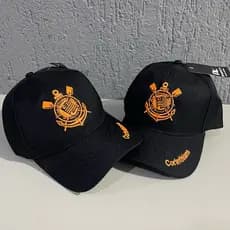 Boné Corinthians Modelo 2026 Laranja e Preto - Modelo Adulto Ajustável Velcro - Confortável Bordado - Timão - Unissex