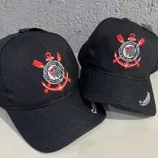 Boné Corinthians Clássico Bordado - Escrito na Aba - Tamanho Ajustável - Juvenil e Adulto - Unissex Costura De Qualidade