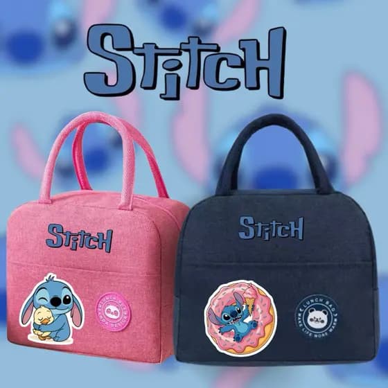 Bolsa Térmica Lancheira Stitch Rosa e Azul - Isolamento Térmico - Marmita - Espaçosa - Fitness Escola Trabalho Lazer