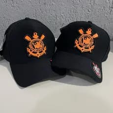 Boné Corinthians Modelo 2026 Laranja e Preto - Modelo Adulto - Ajustável e Confortável - Costura e Bordado de Qualidade