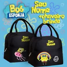 Lancheira Térmica SEU NOME Bob Esponja +Chaveiro – Isolamento Térmico | Ideal para Marmita Fitness Escola Trabalho Lazer