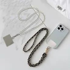 Cordão De Pescoço Cordinha De COURO e  PÉROLA Colar Para Capinha de Celular Universal