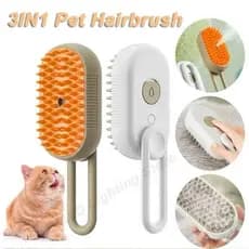 Escova 3 em 1 para Gatos e Cães - Escova Fumegante Com Alça Dobrável para Remover Pelos Emaranhados e Soltos