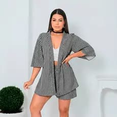 Conjunto Feminino 2 Peças Kimono + Short Listrado