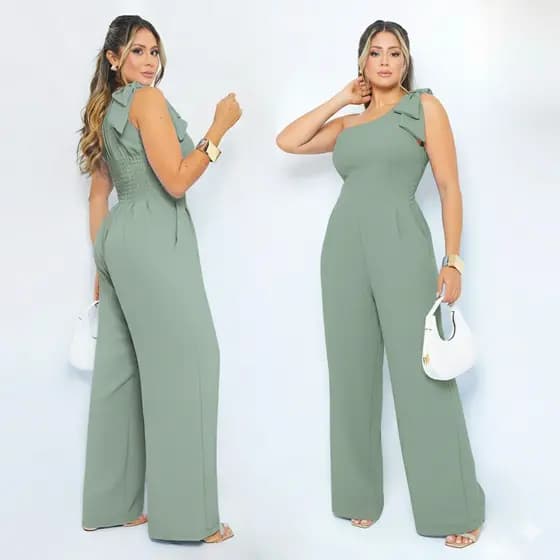 Macacão Feminino Longo com Laço no Ombro Alça Grega Unica Casual