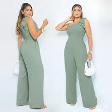 Macacão Feminino Longo com Laço no Ombro Alça Grega Unica Casual