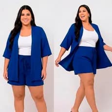 Conjunto Feminino Elegante Plus Size 2 Peças Kimono + Short Feito em Tecido Duna