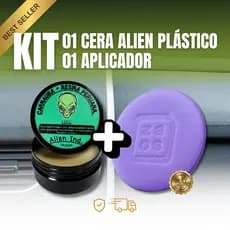 Kit Cera Alien Automotiva + Aplicador Revitalizador P/ Painel, Plasticos, Para-Choque