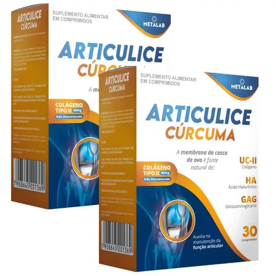 Kit 2 cxs Articulice Curcuma 30 cp Colageno Tipo II Glucosaminoglicanos Ácido hialuronico Curcuma