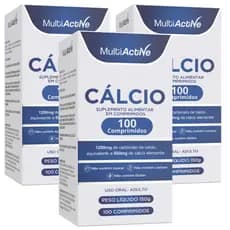 Calcio 500mg MultiActive Zero Açucar Formula Balanceada Sem Lactose 100cp 3 Frascos