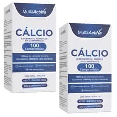 Cálcio 500mg MultiActive 100cp Suplemento Zero Açúcar Sem Lactose Oferta 2 Potes