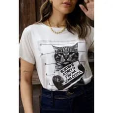 Camiseta Feminina Blusa manga curto feminina estampa gato