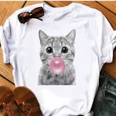 Camiseta Feminina T-shirt Blusa Feminina Estampada Gato
