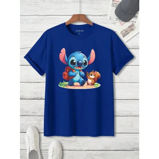 Camiseta Infantil Lilo & Stitch Esquilo do 04 ao 16 Coloridas Blusa DesenhoGames Animado Colorida Camisa algodão Unissex