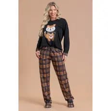 Pijama Longo Feminino Inverno Adulto Calça - Raposa Com Cachecol