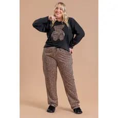 Pijama Longo Feminino Inverno Plus Size Adulto Calça - Urso Animal Print