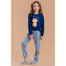 Pijama Longo Feminino Inverno Infantil Calça - Raposa
