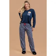 Pijama Longo Feminino Inverno Adulto Calça - Ursinha No Bolso