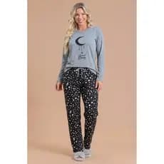 Pijama Feminino Manga Longa Inverno Adulto Lua Sweet Dreams Mescla