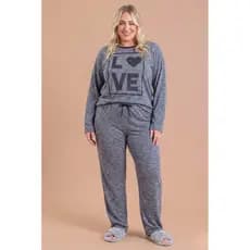 Pijama Longo Feminino Inverno Adulto Plus Size Love