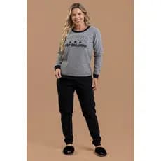Pijama Longo Feminino Inverno Adulto Peluciado Soft Never Stop Dreaming