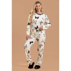 Pijama Longo Feminino Inverno Adulto Calça - Borboletas