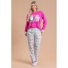 Pijama Longo Feminino Inverno Adulto Calça Pinguins