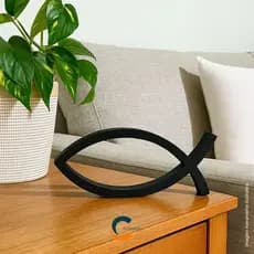 Estátua de Peixe Cristão Ichthys Decoração Religiosa Minimalista