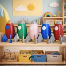 Foguete e Astronauta Colecionável Decoração de Quarto Infantil Tema Espacial