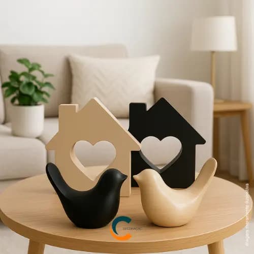 Casinha e Passarinho Minimalista Decorativo