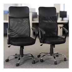 Kit 2 Cadeiras De Escritório Tela Mesh Ergonômica Cor Preto