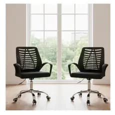 Kit 2 Cadeiras Escritório Ergonômica Encosto Tela Mesh Giratória Preta