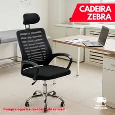 Cadeira De Escritório Giratória Cor Preto Estofado Mesh Com Apoio Encosto Para Cabeça